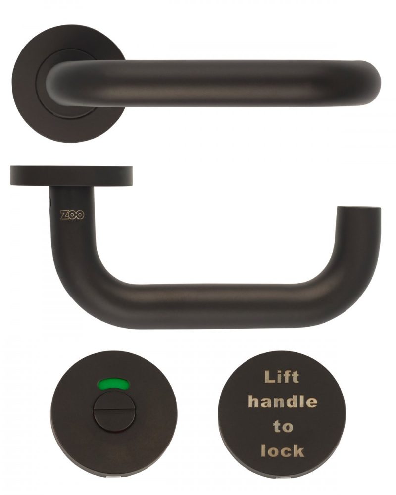 Zoo Hardware ZCS Architectural RTD Lever On Round Rose, Powder Coated Black - ZCS030LL-PCB (sold in pairs) - Image 1