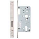 Zoo Hardware Vier 72mm c/c DIN Dead Lock (Square Or Radius Profile), Satin Stainless Steel - ZDL0055SS