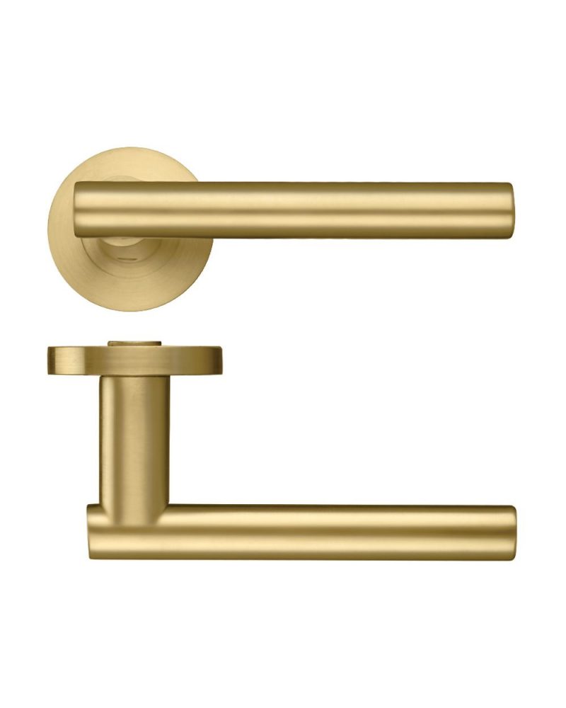 Zoo Hardware Stanza Lucca Lever On Round Rose, Favo Satin Brass - ZPZ090-FSB (sold in pairs) - Image 1