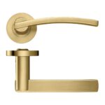 Zoo Hardware Stanza Adria Lever On Round Rose, Favo Satin Brass - ZPZ100-FSB (sold in pairs)