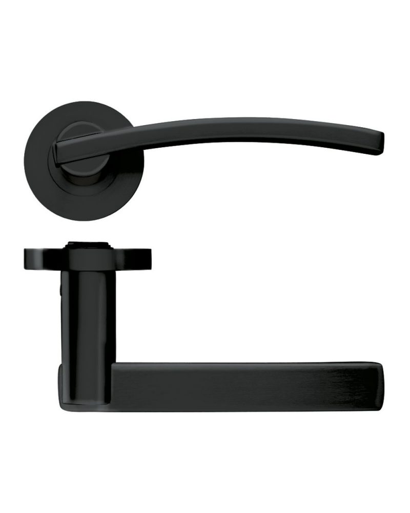 Zoo Hardware Stanza Adria Lever On Round Rose, Oscuro Matt Black - ZPZ100-OMB (sold in pairs) - Image 1