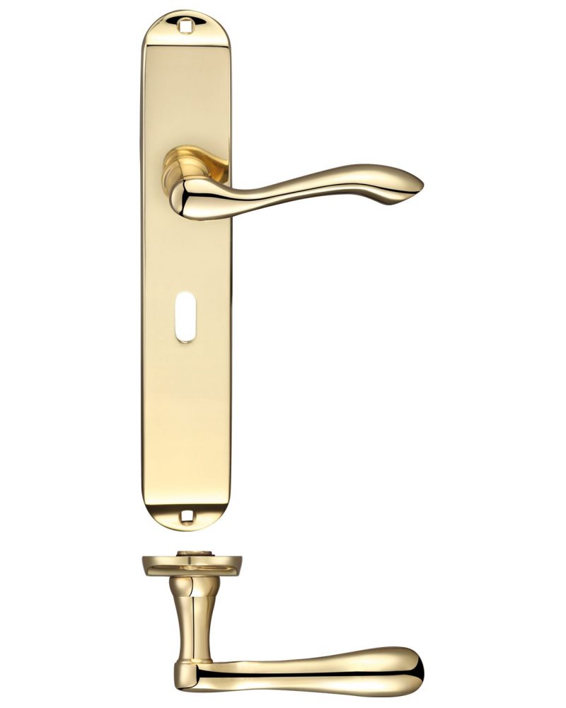 Zoo Hardware Fulton & Bray Arundel Door Handles On Long Backplate, Polished Brass - FB031 (sold in pairs) - Image 1