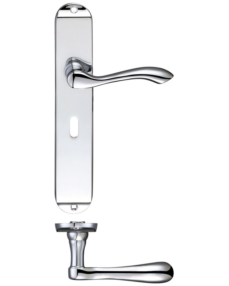 Zoo Hardware Fulton & Bray Arundel Door Handles On Long Backplate, Polished Chrome - FB031CP (sold in pairs) - Image 1