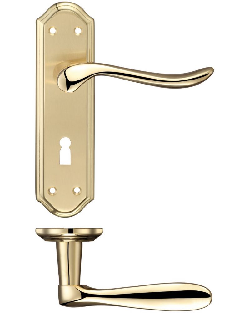 Zoo Hardware Fulton & Bray Lincoln Door Handles On Backplate, Dual Finish Satin Brass & Polished Brass - FB041SBPB (sold in pairs) - Image 1