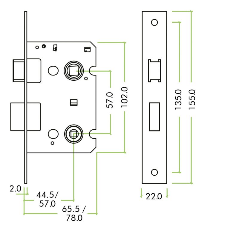 Zoo Hardware Contract Bathroom Lock (64mm OR 76mm), PVD Stainless Brass - ZBC64PVD - Image 2