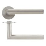 Zoo Hardware Vier Mitred Lever On Round Rose, Satin Stainless Steel - VS010S (sold in pairs)
