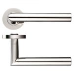 Zoo Hardware ZCS Architectural Mitred Lever On Round Rose, Polished Stainless Steel - ZCS010PS (sold in pairs)