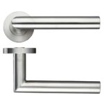Zoo Hardware ZCS Architectural Mitred Lever On Round Rose, Satin Stainless Steel - ZCS010SS (sold in pairs)