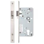 Zoo Hardware Vier 72mm c/c DIN Night Latch (Square Or Radius Profile), Satin Stainless Steel - ZDL7255NLSS