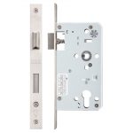 Zoo Hardware Vier 72mm c/c DIN Single Throw Euro Sash Lock (Square Or Radius Profile), Satin Stainless Steel - ZDL7260STSS