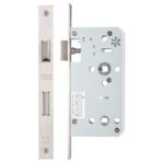 Zoo Hardware Vier 78mm c/c DIN Bathroom Lock (Square Or Radius Profile), Satin Stainless Steel - ZDL7855SS