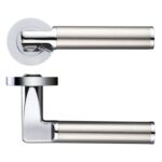 Zoo Hardware Stanza Milan Lever On Round Rose, Dual Finish Polished Chrome & Satin Chrome - ZPZ030CPSS (sold in pairs)