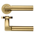 Zoo Hardware Stanza Milan Lever On Round Rose, Favo Satin Brass - ZPZ030-FSB (sold in pairs)