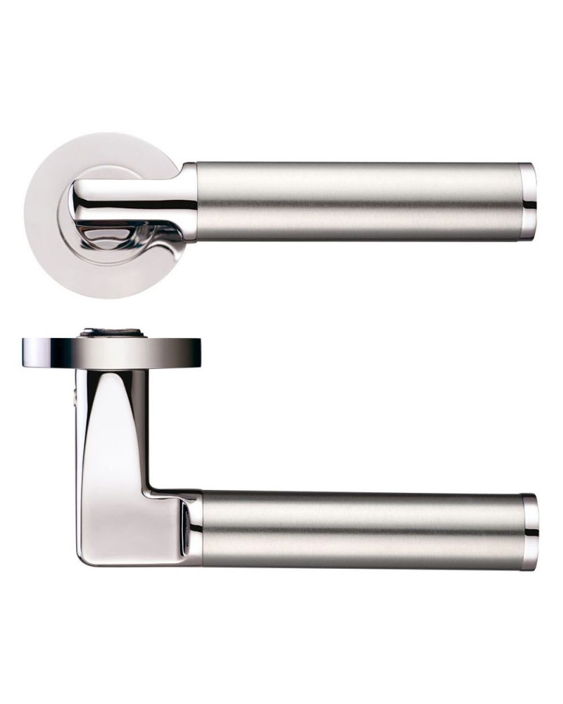 Zoo Hardware Stanza Milan Lever On Round Rose, Dual Finish Polished Nickel & Satin Stainless Steel - ZPZ030PNSS (sold in pairs) - Image 1
