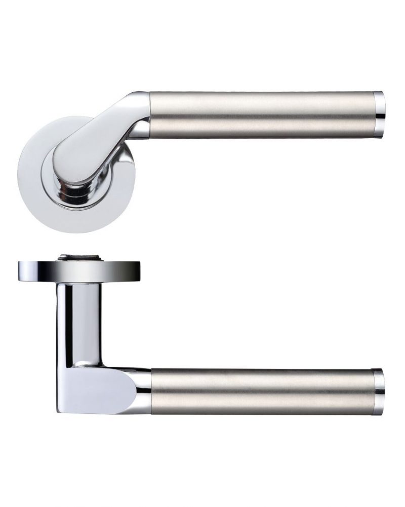 Zoo Hardware Stanza Venus Lever On Round Rose, Dual Finish Polished Chrome & Satin Chrome - ZPZ120CPSS (sold in pairs) - Image 1