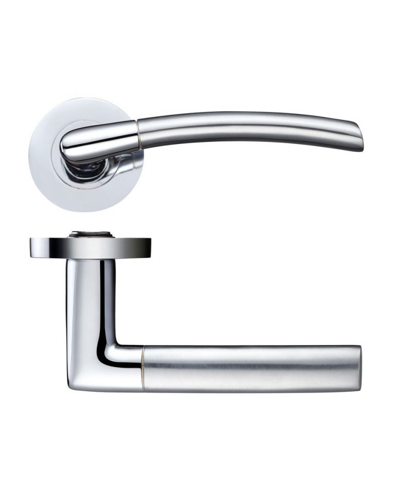 Zoo Hardware Stanza Olympus Lever On Round Rose, Dual Finish Satin Chrome & Polished Chrome - ZPZ140SCCP (sold in pairs) - Image 1